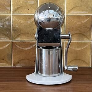 Vintage Metrokane Ice-O-Mat Chrome White Manual Crank Ice Crusher